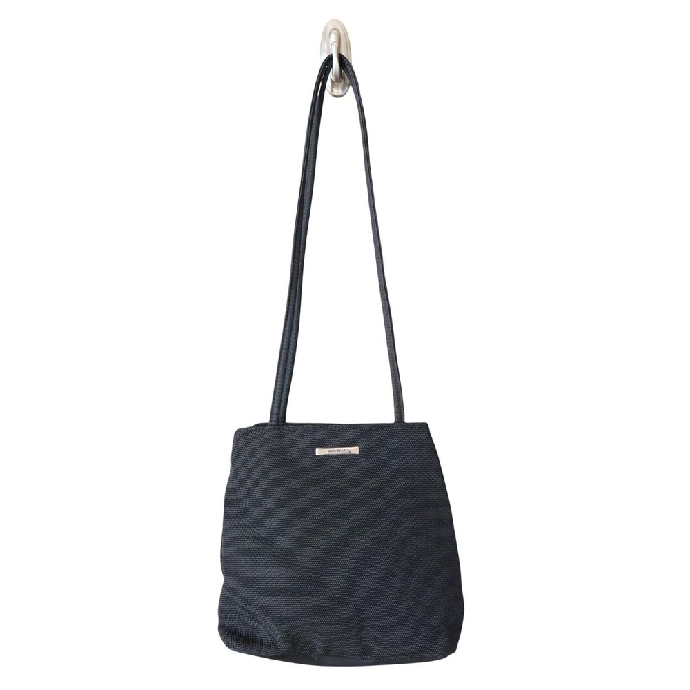 Moda‎ Bella Black Woven Shoulder Bag Small Purse Long Strap Chic Minimal Natural
